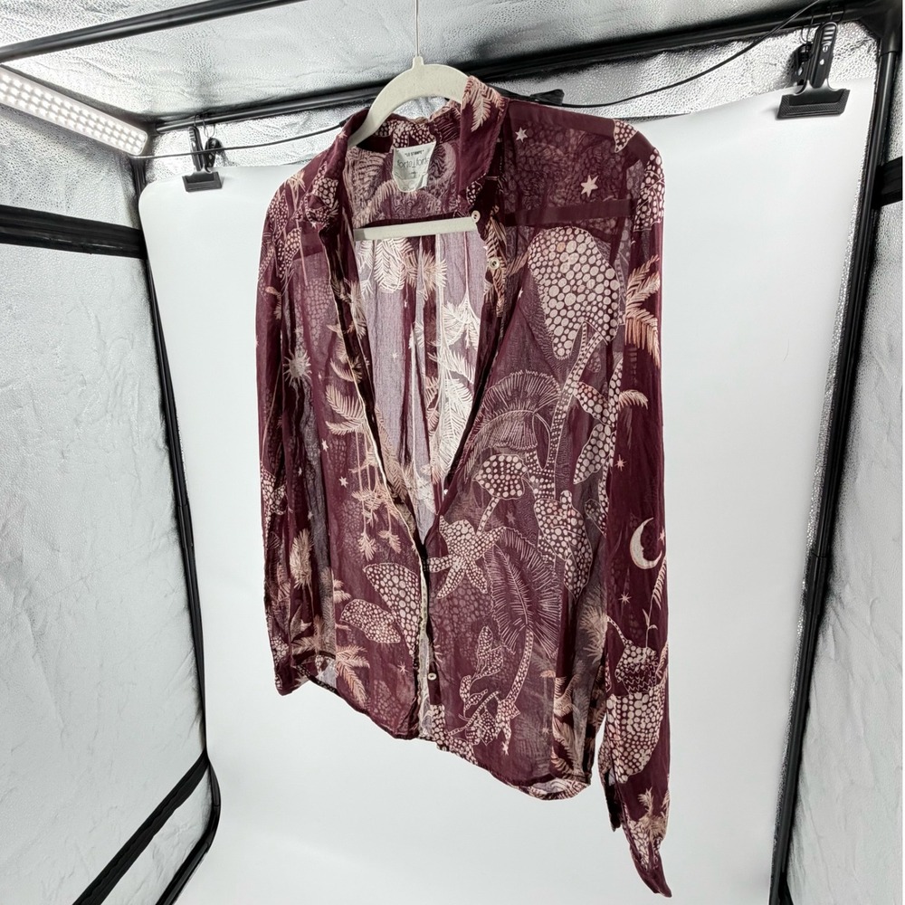 Forte Forte Le Stampe Burgundy Celestial Tropical Sheer Button Down Gauzy